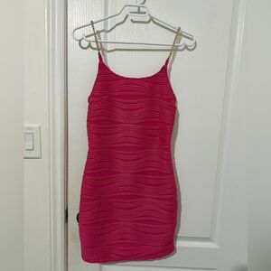 SHEIN Hot Pink Ribbed Bodycon Mini Dress with Gold Chain Straps